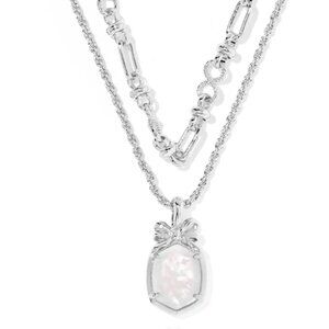 Kendra Scott Daphne Bow Silver Multi Necklace - Iridescent Crystal Ivory NWT